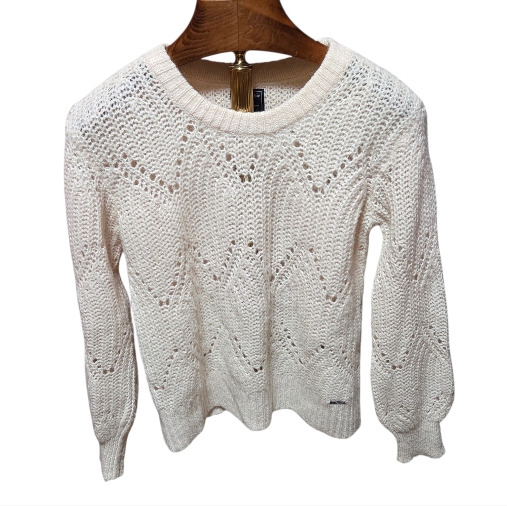 Abercrombie & Fitch Alpaca Wool Sweater Womens Cream Cable Knit Crew Neck Medium
